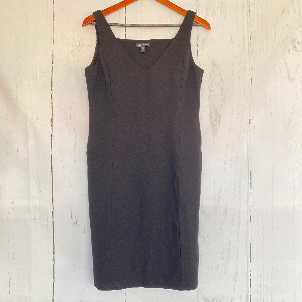 EILEEN FISHER Black V Neck Knee Length Sleeveless Dress V Size Small S